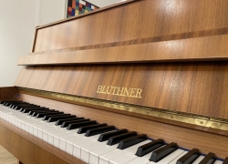 Exclusieve piano van het top merk Blüthner uit Leipzig (D). 112cm hoog, in noten gesatineerd, bouwjaar 1974.